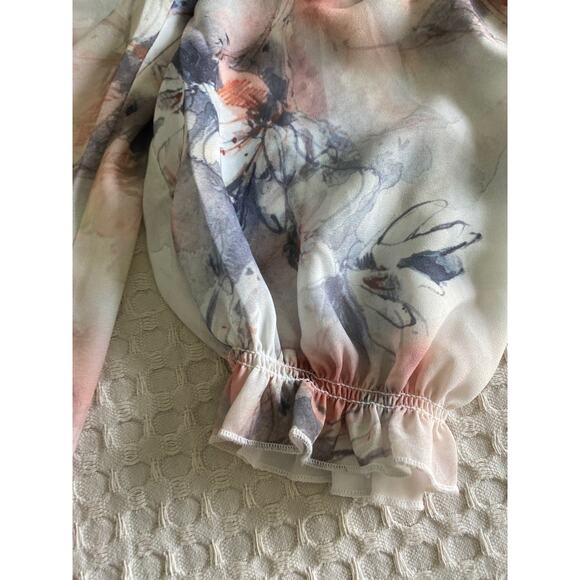 Bua Bua Floral Print V Neck Ruffle Long Sleeve Sheer Blouse Top Plus Size XXL - Picture 8 of 8